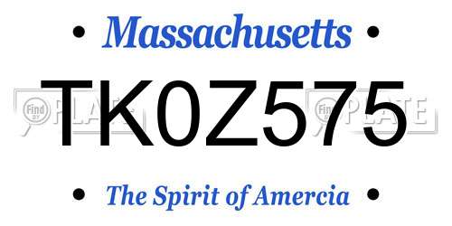 TK0Z575 Massachusetts License Plate