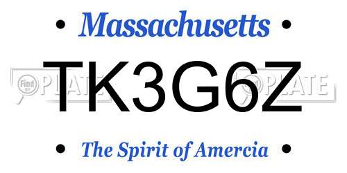 TK3G6Z Massachusetts License Plate