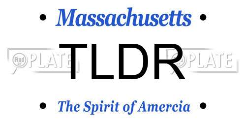 TLDR Massachusetts License Plate