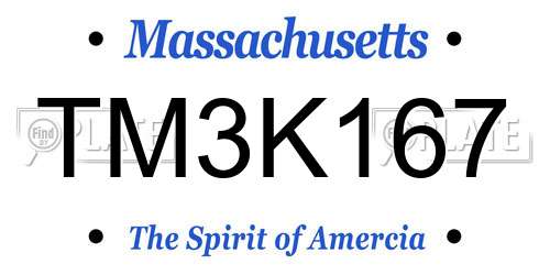 TM3K167 Massachusetts License Plate