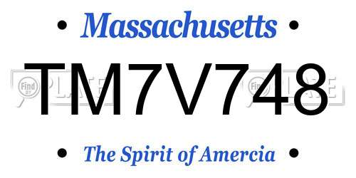 TM7V748 Massachusetts License Plate