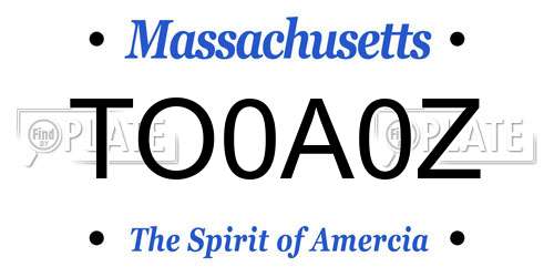 TO0A0Z Massachusetts License Plate