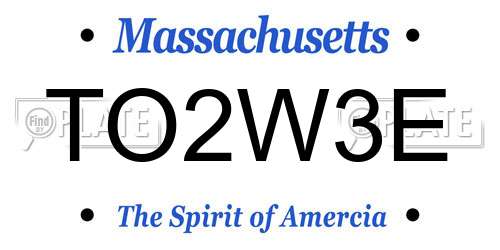 TO2W3E Massachusetts License Plate