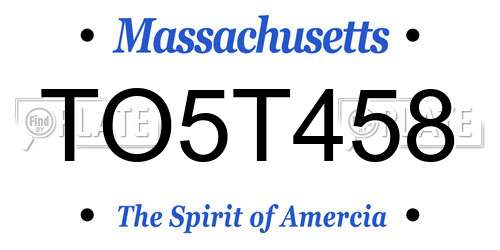 TO5T458 Massachusetts License Plate