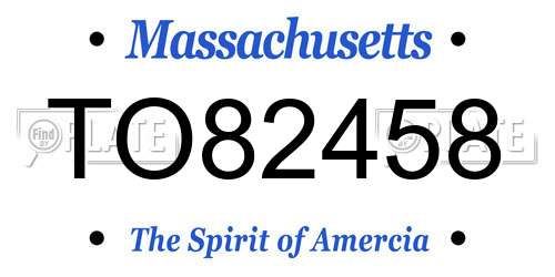 TO82458 Massachusetts License Plate