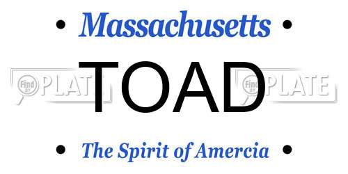 TOAD Massachusetts License Plate