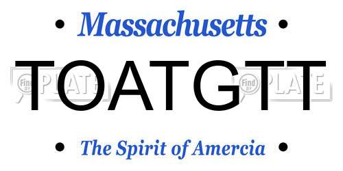 TOATGTT Massachusetts License Plate