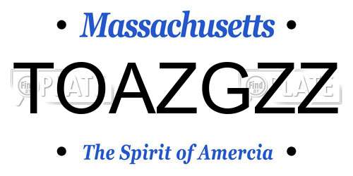 TOAZGZZ Massachusetts License Plate