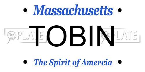 TOBIN Massachusetts License Plate