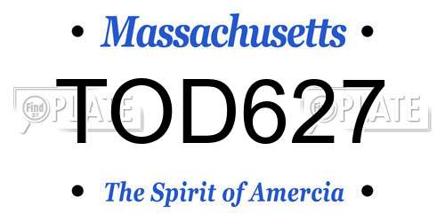TOD627 Massachusetts License Plate