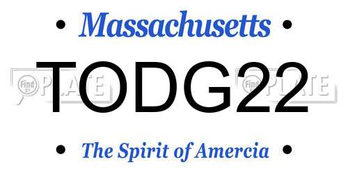TODG22 Massachusetts License Plate