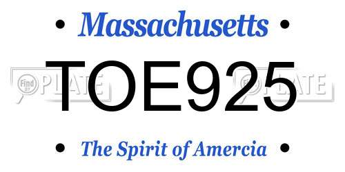 TOE925 Massachusetts License Plate