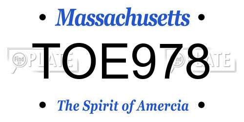TOE978 Massachusetts License Plate