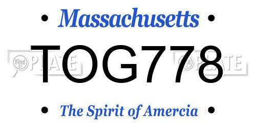 TOG778 Massachusetts License Plate