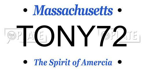 TONY72 Massachusetts License Plate