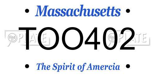 TOO402 Massachusetts License Plate