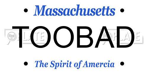 TOOBAD Massachusetts License Plate