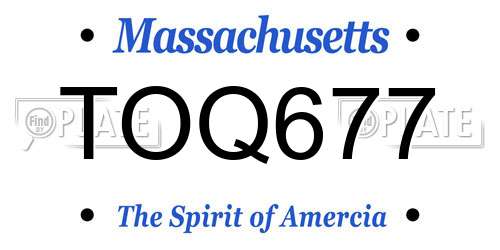 TOQ677 Massachusetts License Plate