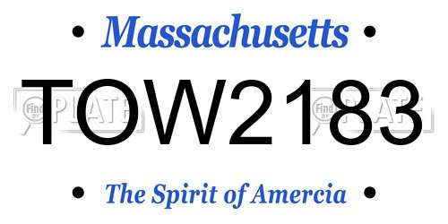 TOW2183 Massachusetts License Plate