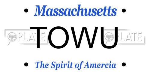 TOWU Massachusetts License Plate