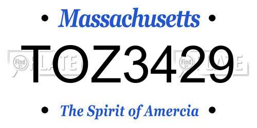 TOZ3429 Massachusetts License Plate