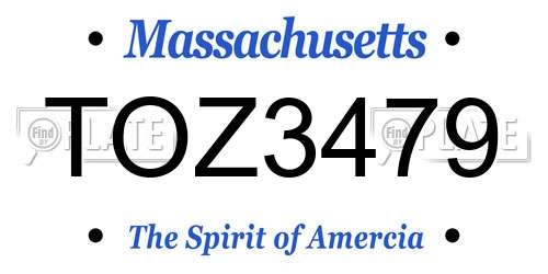 TOZ3479 Massachusetts License Plate