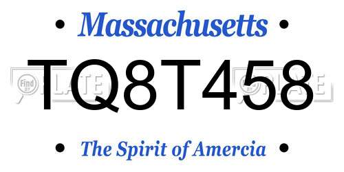 TQ8T458 Massachusetts License Plate