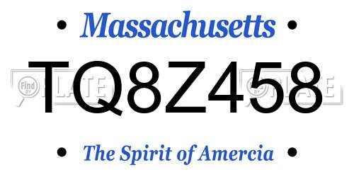 TQ8Z458 Massachusetts License Plate
