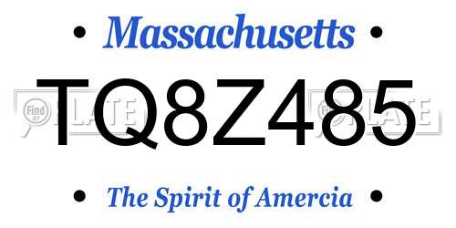 TQ8Z485 Massachusetts License Plate