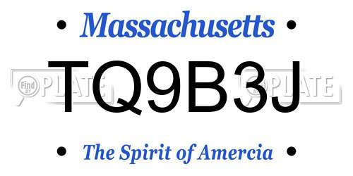 TQ9B3J Massachusetts License Plate