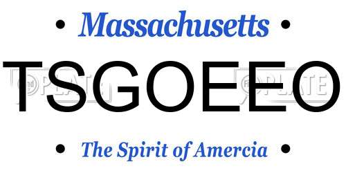 TSGOEEO Massachusetts License Plate