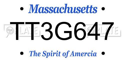 TT3G647 Massachusetts License Plate
