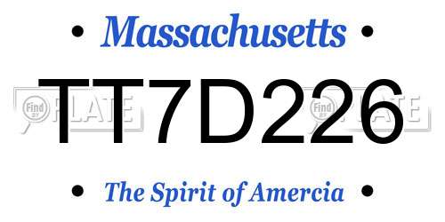 TT7D226 Massachusetts License Plate