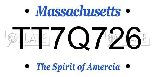 TT7Q726 Massachusetts License Plate