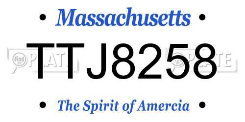 TTJ8258 Massachusetts License Plate