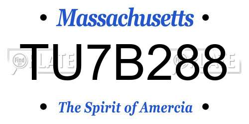 TU7B288 Massachusetts License Plate
