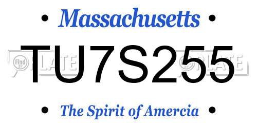 TU7S255 Massachusetts License Plate