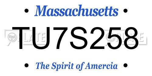 TU7S258 Massachusetts License Plate