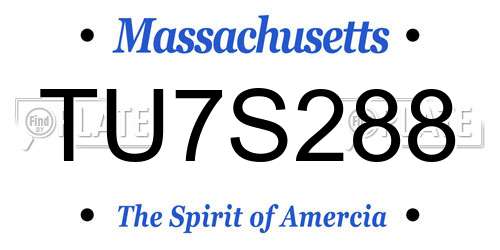 TU7S288 Massachusetts License Plate