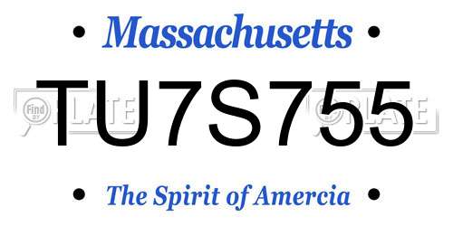 TU7S755 Massachusetts License Plate