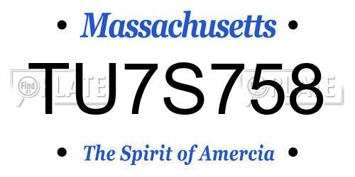 TU7S758 Massachusetts License Plate