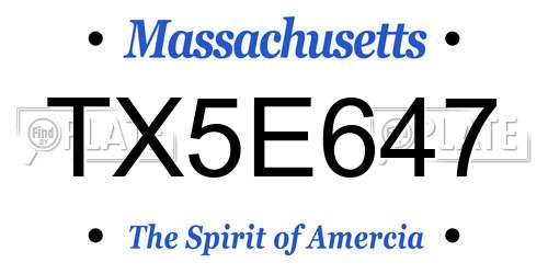 TX5E647 Massachusetts License Plate