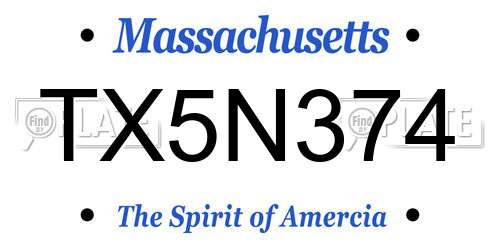 TX5N374 Massachusetts License Plate