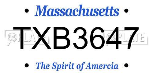 TXB3647 Massachusetts License Plate