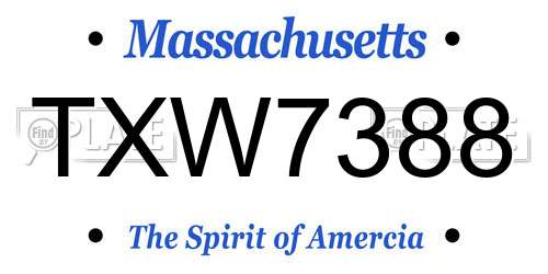 TXW7388 Massachusetts License Plate