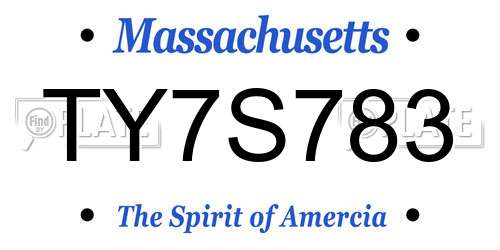 TY7S783 Massachusetts License Plate