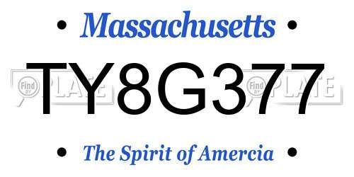 TY8G377 Massachusetts License Plate