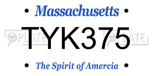 TYK375 Massachusetts License Plate