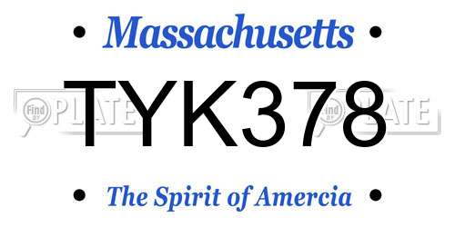 TYK378 Massachusetts License Plate