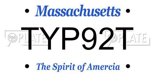 TYP92T Massachusetts License Plate